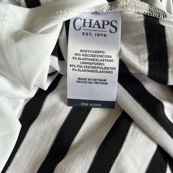 CHAPS BLACK & WHITE FAUX WRAP STRIPED DRESS, NWT - Picture 8 of 8